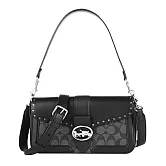 COACH 拼接皮革馬車LOGO兩用包-黑