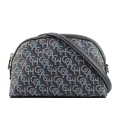 COACH Madi Monogram 塗層帆布拼皮革拉鍊貝殼包 海軍藍