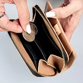 satana - Leather 簡約拉鍊短夾 - 裸茶色