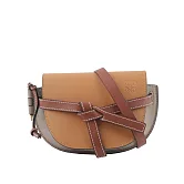 LOEWE Gate Mini 柔軟小牛皮拼色馬鞍斜背包_展示品 (琥珀色/淺灰/鏽色)