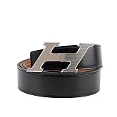 HERMES Speed H Logo 搭釦雙色雙面可用皮帶90cm_展示品 (黑色/金棕)