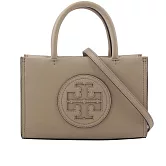 TORY BURCH Ella 圓形標誌牛皮迷你二用托特包 (陶灰色)