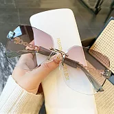 seoul show首爾秀 復古無框切邊高級感鎖鏈鏡腿太陽眼鏡UV400墨鏡 0928  銀框茶藍片