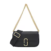 MARC JACOBS THE J MARC 光滑皮革翻蓋鏈帶斜背/肩背包-迷你/ 黑