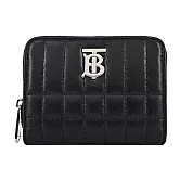BURBERRY  Lola TB銀字LOGO格紋絎縫羔羊拉鍊零錢包 黑色