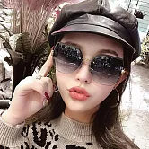 seoul show首爾秀 無框水晶切邊鑲鑽太陽眼鏡UV400墨鏡 9027  漸變黑灰