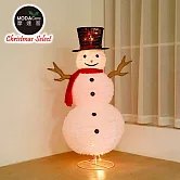 摩達客聖誕-LED燈白色絨毛彈簧摺疊雪人玩偶擺飾(100燈LED燈暖白光USB充電)- 小型