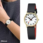 Mondaine 瑞士國鐵Classic Vegan葡萄皮革金框腕錶 黑色 / 658310SBBV / 30mm -  黑色