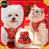摩達客寵物_中式開運喜氣立體蝴蝶結紅色保暖寵物衣服(變身公主貓狗犬適用)新春新年多尺寸可選 2XL