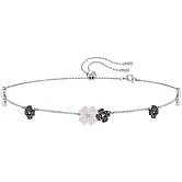 SWAROVSKI 黑白花朵水晶項鍊-銀色