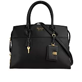 PRADA Esplanade 金字浮雕標誌防刮皮革二用中款托特包_展示品 (黑色)