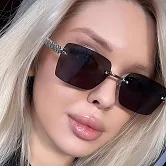 seoul show首爾秀 長方形無框切邊鉚釘腿太陽眼鏡抗UV400墨鏡 T24  銀框黑灰片