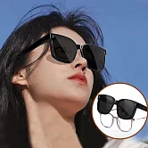 seoul show首爾秀 輕量全折疊套鏡抗UV400太陽眼鏡墨鏡 918  亮黑框黑灰片