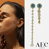 AEC PARIS 巴黎品牌 圓形切割藍色單鑽耳環 簡約金鍊耳環 Studs Bala Round