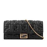 FENDI FF Logo壓紋小羊皮鍊帶WOC (黑色)