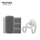 【日本Marna】日本製廚房易起廚房泡海綿4入+海綿架 灰色4入+海綿架
