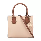 Michael Kors Mercer Logo 吊飾粒紋皮革中型二用包 (粉膚/焦糖)