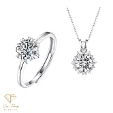 莫桑鑽《聖誕禮物 1+1精選套組》1克拉純銀系列 C款組(項鍊+戒指)