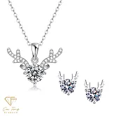 莫桑鑽《聖誕禮物 1+1精選套組》1克拉純銀系列 E款組(項鍊+耳環)