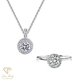 莫桑鑽《聖誕禮物 1+1精選套組》1克拉純銀系列 K款組(項鍊+戒指)