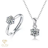 莫桑鑽《情人禮物 1+1精選套組》1克拉純銀系列  O款組(項鍊+戒指)