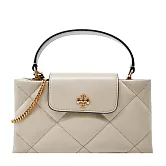 Tory Burch Kira 菱格紋鏈帶皮革手提包- 米灰