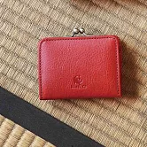 Kissora Tokyo｜日本職人手工 口金方形牛皮零錢卡片夾 紅色