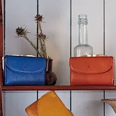 Kissora Tokyo｜日本職人手工 三折一字口金牛皮短夾 橘色