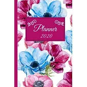 2020 Planner: Jan to Dec 2020 - Yearly Weekly Monthly Calendar Views - Floral Pink and Blue Design Cover- Weekly To Do List -Contact