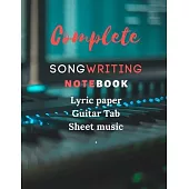 Songwriting Notebook: Music Journal mix of lyric paper sheet and guitar tab