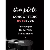 Songwriting Notebook: Music Journal mix of lyric paper sheet and guitar tab