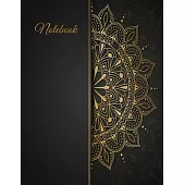 Notebook: Black And Gold Mandala Unlined Unruled Notebook Blank Journal To Write In - Plain Dairy For Notes Drawing And Writing