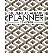 12 Month Student Academic Planner: Clean STEM Isometric 12-month study calendar helps elementary, high school and college students prioritize and mana