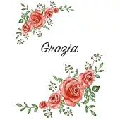 Grazia: Personalized Notebook with Flowers and First Name - Floral Cover (Red Rose Blooms). College Ruled (Narrow Lined) Journ