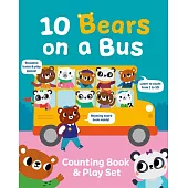 數字遊戲硬頁書(附40個可重複用黏貼紙)10 Bears on a Bus (Counting Book & Play Set)