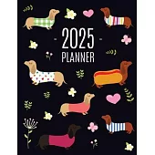 Dachshund Planner 2025: Funny Dog Monthly Agenda January-December Organizer (12 Months) Cute Puppy Scheduler with Flowers & Pretty Pink Hearts