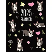 Boston Terrier Planner 2025: Daily Organizer: January-December (12 Months) Cute Dog Year Scheduler with Pretty Pink Hearts