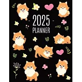 Pomeranian Planner 2025: Funny Small Dog Monthly Agenda January-December Organizer (12 Months) Cute Puppy Scheduler with Flowers & Pretty Pink