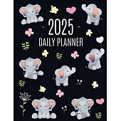 Baby Elephant Planner 2025: Cute Daily Organizer for 2025 (12 Months) Funny Jungle Animal Scheduler with Yellow Butterflies, Flowers & Pink Hearts