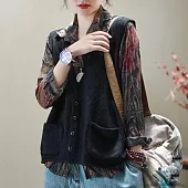 【慢。生活】文藝風鏤空針織開扣背心 J7970  FREE 黑色