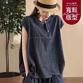 【慢。生活】牛仔時尚捏褶寬鬆顯瘦套頭上衣 6576  FREE 深藍