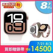 Apple Watch Series 10 (46mm, GPS, 鋁金屬錶殼) 玫瑰金色錶殼配淡胭粉色運動型錶帶 S/M  MWWT3TA/A