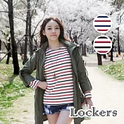 【Lockers 木櫃】寬鬆蝙蝠袖條紋船錨圖章長袖T恤(二色任選)黑紅條紋