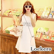 【Lockers 木櫃】圓領字母直條紋寬鬆無袖連衣裙/洋裝(二色任選)白色