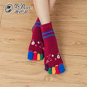 蒂巴蕾TOE SOCKS乾爽五指短襪-歡樂汪派對                              酒紅