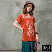 【潘克拉】手工對稱繡花上衣(3色)-F　FREE橘