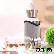 【OMORY】水晶玻璃隨身水瓶(附套)-550ml(2色)灰
