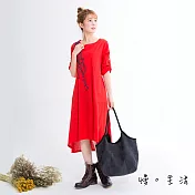 【慢。生活】樹枝圖騰棉麻連身裙-FREE紅