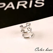 【卡樂熊】簡約復古鏤空U型耳三環無耳洞耳環/耳扣/耳骨夾(單顆)-銀色