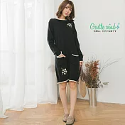 【Gentle wind】優雅繡花針織連身裙-F_FREE藍